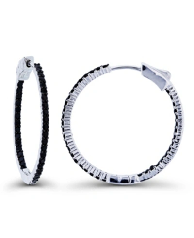 Shop Macy's Black Spinel Hoop Earrings In Sterling Silver