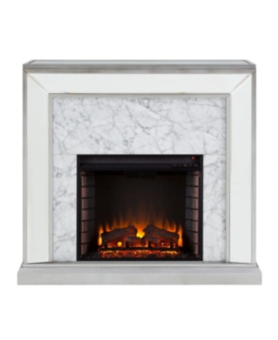 Southern Enterprises Audrey Faux Stone Mirrored Color Changing Electric Fireplace In Silver