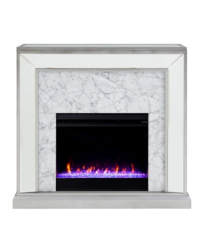 Southern Enterprises Audrey Faux Stone Mirrored Color Changing Electric Fireplace In Silver