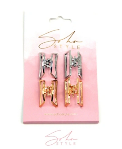 Shop Soho Style Modern Metal Rectangular Hair Jaw Mini Metal Moon Hair Jaw, Set Of 4 In Multi