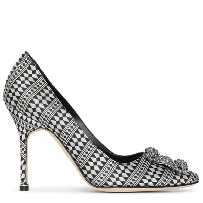 Shop Manolo Blahnik Hangisi 105 Silver Jacquard Pumps