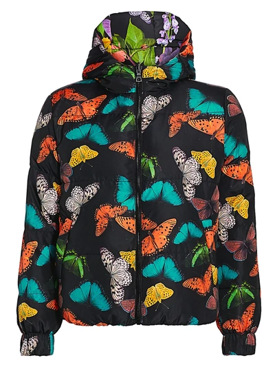 Shop Alice And Olivia Women's Durham Reversible Printed Hooded Down Coat In Butterflies Combo