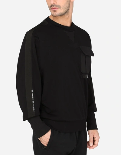 Shop Dolce & Gabbana Round-neck Sweatshirt With Patch Pocket And Patch Embellishment