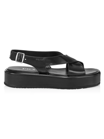 Shop Prada Leather Flatform Slingback Sandals In Nero