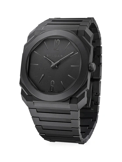 Shop Bvlgari Octo Finissimo Extra-thin Sandblasted Ceramic Bracelet Watch In Black