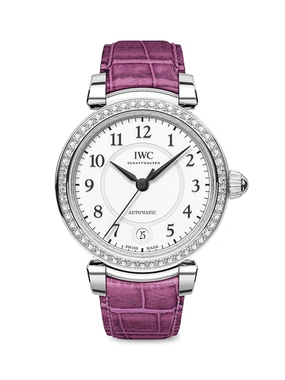 Shop Iwc Schaffhausen Da Vinci Stainless Steel, Diamond & Alligator Strap Watch In Pink