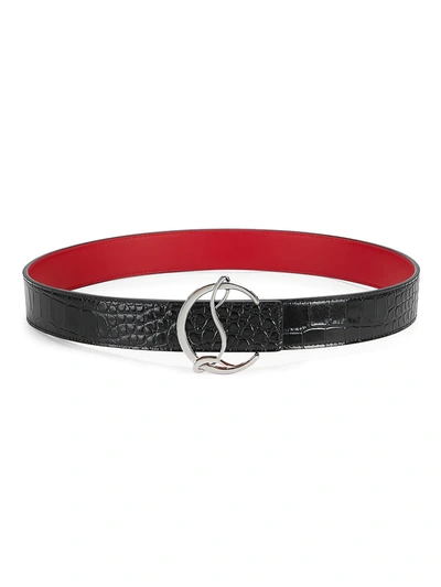 Shop Christian Louboutin Croc-embossed Leather Belt In Nocturne Silver