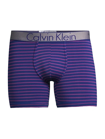 Shop Calvin Klein Low-rise Striped Boxer Briefs In Open Ocean