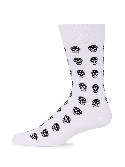Shop Alexander Mcqueen Men's Skull Logo Crew Socks In White Black