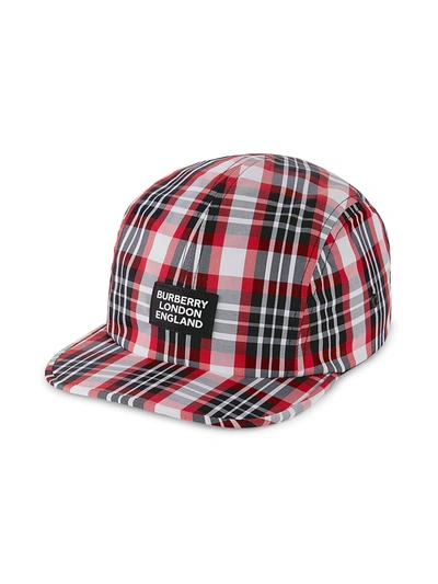 Shop Burberry Men's Camp Logo Tartan Cap In Red