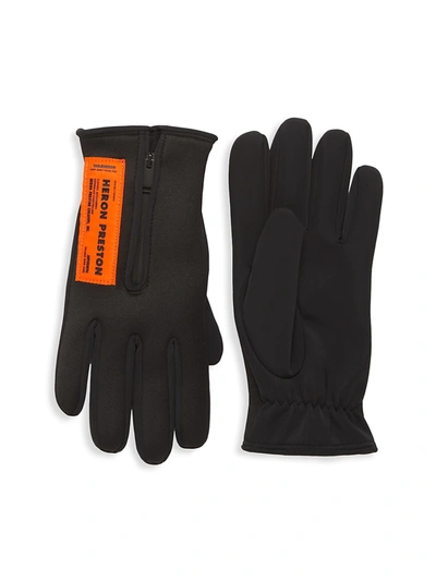 Shop Heron Preston Neoprene Zip Logo Gloves In Black