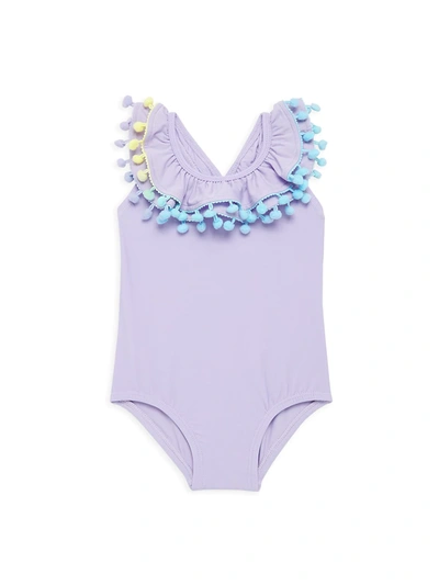 Shop Pilyq Baby Girl's Pom-pom One-piece Swimsuit In Lavender Multi