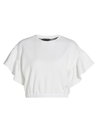 Shop Alice And Olivia Joline Ruffle-sleeve Crop Sweatshirt In White