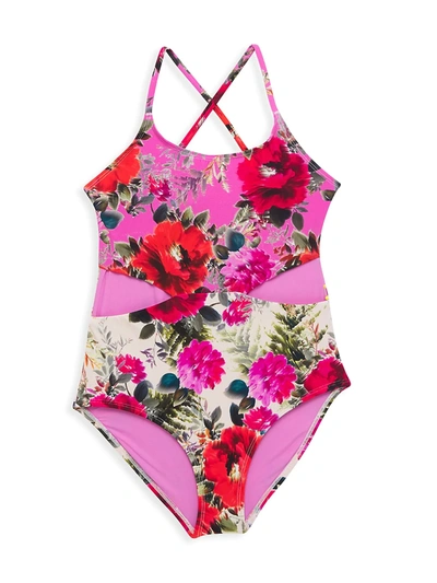 Shop Pilyq Little Girl's & Girl's Floral Cutout One-piece Swimsuit In Neutral