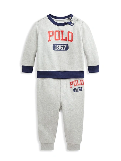 Shop Ralph Lauren Baby Boy's 2-piece Seasonal Fleece Sweatshirt & Joggers In Grey