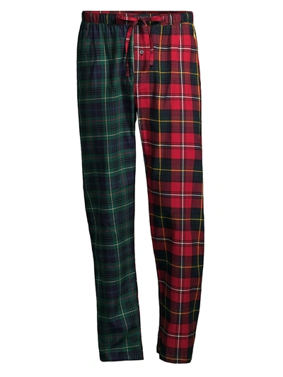 Shop Polo Ralph Lauren Men's Plaid Pieced Flannel Pajama Pants In Green Red
