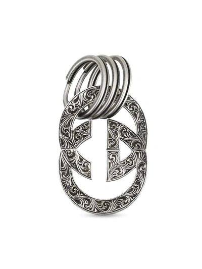 Shop Gucci Men's Interlocking G Sterling Silver Multi-ring Key Chain