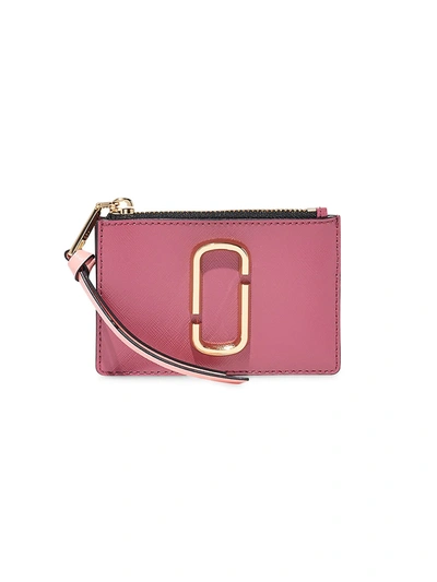 Shop Marc Jacobs Women's Small The Snapshot Zip Leather Card Case In Dusty Ruby Multi