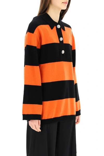 Shop Ganni Striped Sweater With Jewel Buttons In Orange,black