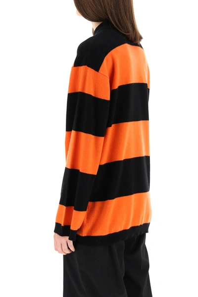 Shop Ganni Striped Sweater With Jewel Buttons In Orange,black