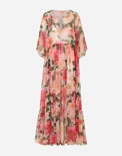 Shop Dolce & Gabbana Camellia-print Chiffon Caftan