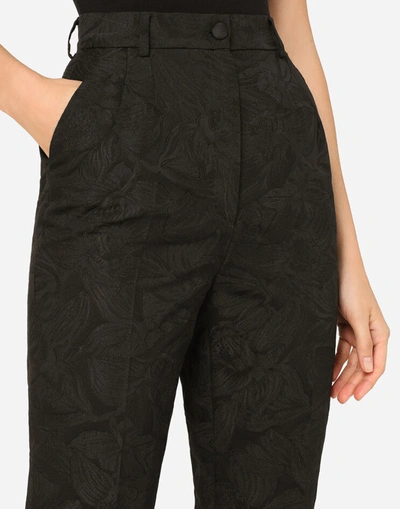 Shop Dolce & Gabbana Floral Jacquard Pants In Black