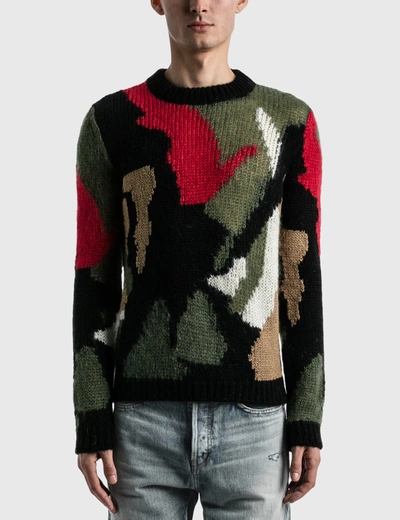 Shop Saint Laurent Camo Print Wool And Mohair Blend Sweater In Multicolor
