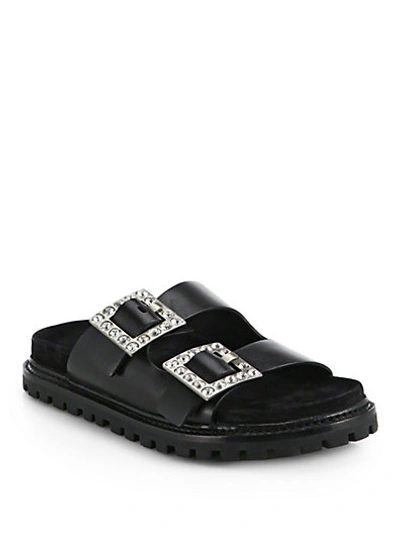 Michael Kors Alda Runway Crystal-embellished Leather Buckle Sandals In Black