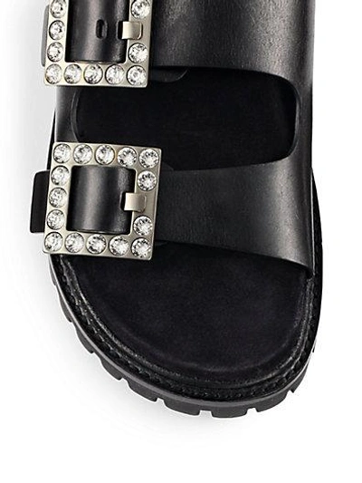 Shop Michael Kors Alda Runway Crystal-embellished Leather Buckle Sandals In Black