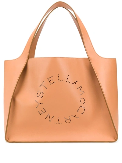 Shop Stella Mccartney Logo Perforated Tote Bag In Neutrals