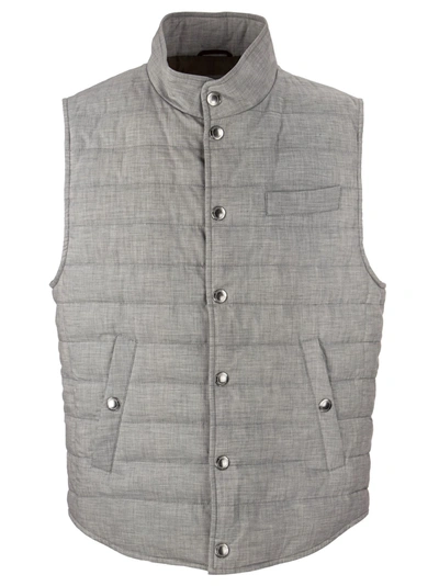 Shop Brunello Cucinelli Cotton Lightweight Down Vest In Pearl Grey