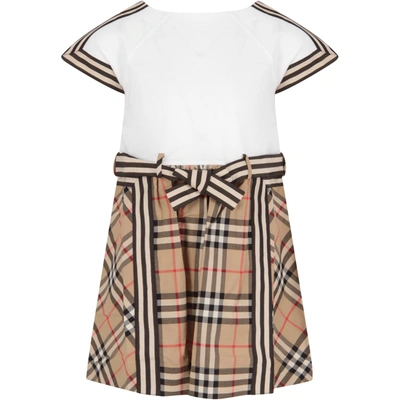 Shop Burberry White And Beige Dress For Girl