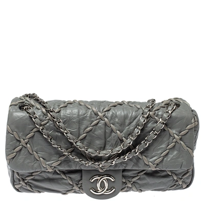 Pre-owned Chanel Grey Crinkled Leather Ultra Stitch Classic Flap Bag