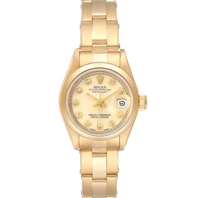 Pre-owned Rolex Champagne Diamonds 18k Yellow Gold President Datejust 69168 Women's Wristwatch 26 Mm