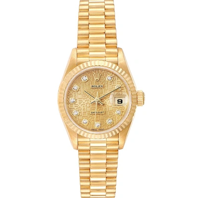 Pre-owned Rolex Champagne Diamonds 18k Yellow Gold President Datejust 79178 Women's Wristwatch 26 Mm