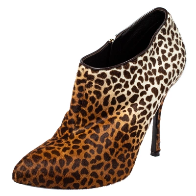 Pre-owned Gucci Beige Leopard Calfhair And Leather Ankle Booties Size 40