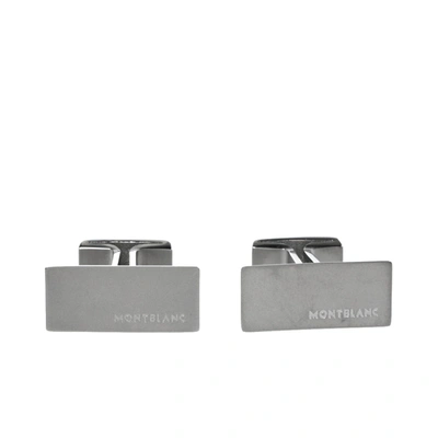 Pre-owned Montblanc Brushed Stainless Steel 'm' Rectangular Cufflinks In Silver