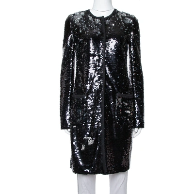 Pre-owned Dolce & Gabbana Black Sequin Embellished Mid Length Jacket S