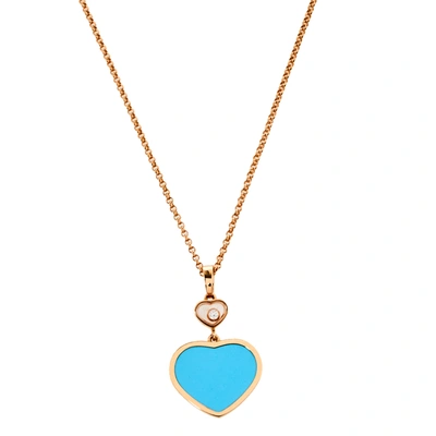 Pre-owned Chopard Happy Hearts Diamond Turquoise 18k Rose Gold Pendant Necklace