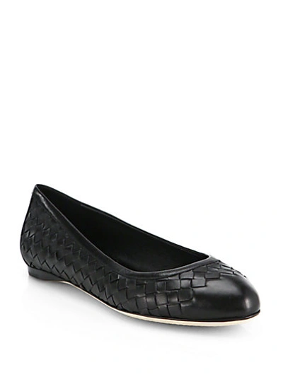 Bottega Veneta Woven Leather Ballet Flats In Black