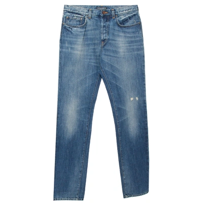 Pre-owned Dolce & Gabbana Blue Distressed Denim Straight Leg Jeans M