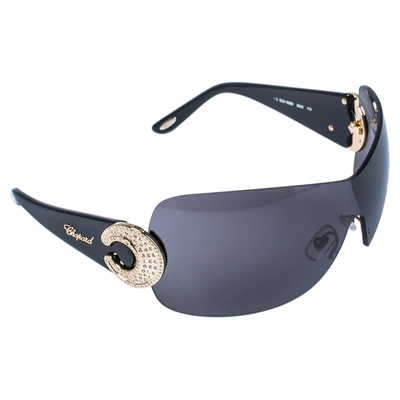 Pre-owned Chopard Black/ Grey Crystal Embellished Sch939s Shield Sunglasses