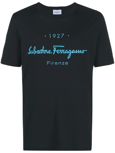 Shop Ferragamo Logo Cotton T-shrit In Black