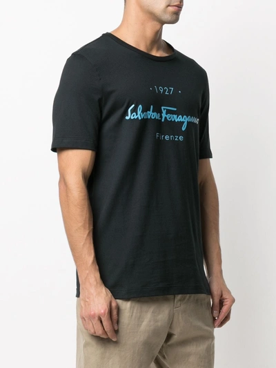 Shop Ferragamo Logo Cotton T-shrit In Black