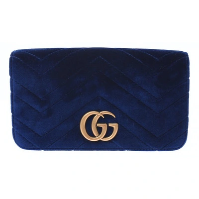 Pre-owned Gucci Marmont Navy Suede Handbag