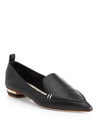 Nicholas Kirkwood Pebbled Leather Point-toe Loafers In Black