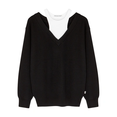 Shop Alexander Wang T Monochrome Layered Merino Wool Jumper In Black