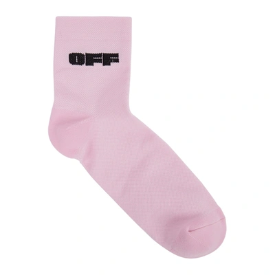 Shop Off-white Pink Logo Socks In Cream