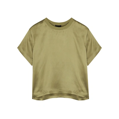 Shop Atm Anthony Thomas Melillo Army Green Silk-charmeuse T-shirt In Khaki