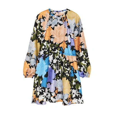 Shop Stine Goya Coco Floral-print Silk-twill Mini Dress In Multicoloured